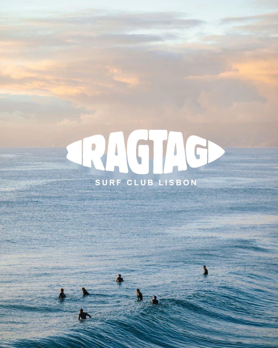 The Ragtag crew in the lineup at Carcavelos at sunset