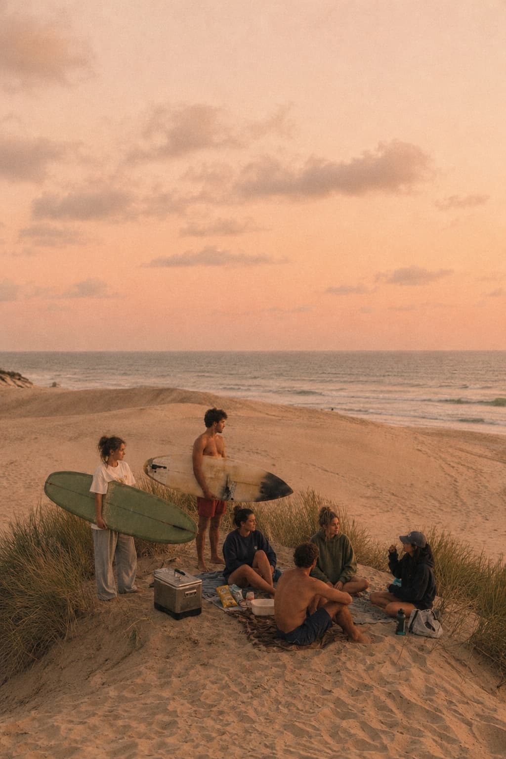A surfer carving a clean blue wave